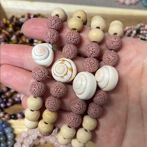 Natural Shell lava and wood Bead Bracelet
